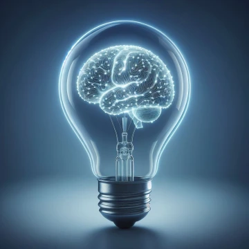 Lightbulb with an illustration of a brain inside it